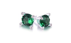 1.2CT Emerald 4 Prong Stud Earring in 18k White Gold