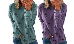 Women's Loose Oversized Long Sleeves T-shirt Printed Tops Tunics