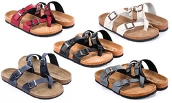 Seranoma Women's Toe Ring Cork Sandal Flat Footed Dual Adjustable Buckle