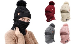 Women Knit Scarf Hat Set Winter Warm Solid Pom Soft Venonat Beanie Caps Scarves