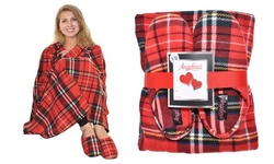 Angelina Women's Slipper Socks and Throw Set or Hooded Robe Blanket Gift Set