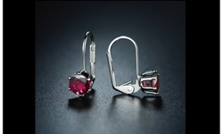 2.0ctw Round-cut Genuine Garnet Gemstone Leverback Earrings by Pori