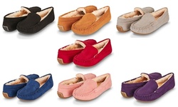 Floopi Womens Indoor/Outdoor Faux Fur Lined Basic Moccasin Slipper W/Memory Foam