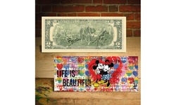 MICKEY & MINNIE MOUSE Life is Beautiful Two-Dollar Bill Art HAND-SIGNED by Rency
