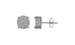 Men's Rhodium Round Stud Earrings