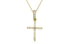 Sterling Silver Pave Cross Dangling 13 Inches and 2 inches Extender Necklace