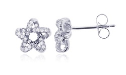 Sterling Silver Micropave 3D Star Stud