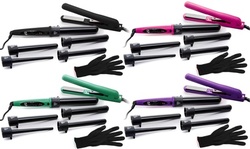 Professional Salon Curling Wand and Flat Iron Hair Styling Set - 7 Piece