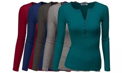 Doublju Women's Thermal Henley Long Sleeve Top with Plus Size