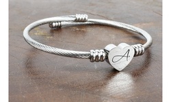 Heart Cable Initial Bracelet by Pink Box