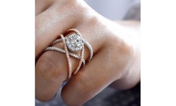 925 Sterling Silver White Sapphire Diamond Rose Gold Twisted Ring 