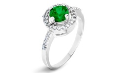 Sterling Silver Green Round-cut Cubic Zirconia Halo Ring
