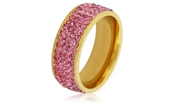 Gold Plated Stainless Steel Pink Crystal Ring