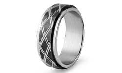 Men's Black Plated Stainless Steel Diamond Pattern Spinner Ring
