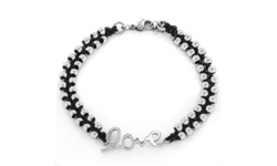 Stainless Steel Beaded and Braided Cord 'Love' Bracelet