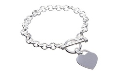 Heart Charm Toggle Bracelet In Sterling Silver , 18K Gold or 18K Rose Gold
