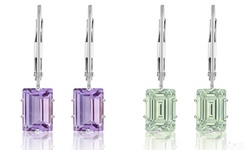 2.00 CTTW Genuine Amethyst and Green Amethyst Emerald Cut Leverback Earrings