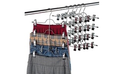 Space Saving 4-Tier Skirt Hangers with Adjustable Clips (3- or 6-Pack)