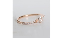 18k Rose Gold Ring Eternity Wedding Band Filigree Leaf Diamond Rings 