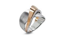 Fashion Women 925 Sterling Silver Brushed Two-tone 14k Rose Gold Ring