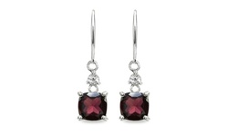 7mm Cushion-cut Garnet & White Topaz Sterling Silver Dangle Leverback Earrings