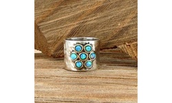Vintage 925 Sterling Silver Two Tone 18k Gold Natural Turquoise Gemstone Ring