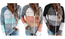 Women's Color Block Hoodies Tunics Casual Hollow Out Long Sleeve Tops Jacket