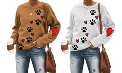 Women's Tops Dog Paw Print Long Sleeve Crew Neck Tunics