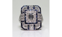 Antique Art Deco 925 Sterling Silver Blue Sapphire Diamond Engagement Ring