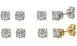 DeCouer 1/10-1/2 CTTW Miracle Plate Diamond Stud Earrings in Silver (I-J/I2-I3)