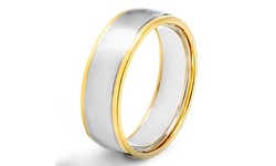 Stainless Steel Goldplated Two-Tone Grooved Band Ring