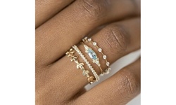 4 Pieces/Set Womens 18K Gold Natural Aquamarine Diamond Ring Set 