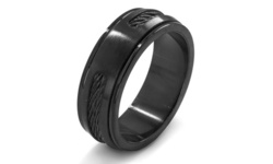 Men's Black Plated Stainless Steel Cable Inlay Band Ring