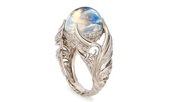 925 Sterling Silver Angel Wings Charming Moonstone Diamond Wedding Band 