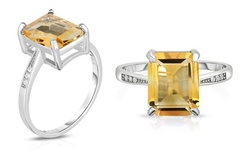 4.00 CTTW Genuine Citrine Emerald Cut Sterling Silver Ring 