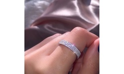 Women's 925 Sterling Silver Natural White Sapphire Three Row Diamond Ring