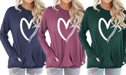 Women's Pocket Sweatshirt Love Graphic Print Crew Neck Long Sleeve Tunics