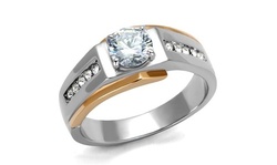 Men's 1.33 Ct Round Cut Cubic Zirconia Two Toned Stainless Steel Ring