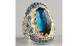 Exquisite 925 Sterling Silver Natural Gemstone Blue Sapphire Ring 