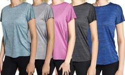 Women's 5-Pack Tech Stretch Short-Sleeve Crew Neck Active Yoga Workout T-Shirt