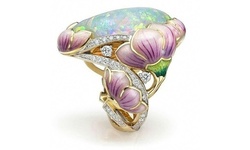 Women's Fashion 18K Solid Gold Floral Enamel Oval Cut Fire Opal Rings 