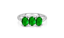 3.00  CTTW Emerald Oval Cut Tri Stone Sterling Silver Ring