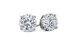 14k White Gold Solid Cubic Zirconia Stud Earrings