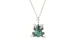 Genuine Turquoise and Marcasite Sterling Silver Turtle Necklace