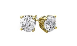 14K Yellow Gold Over Silver 2Ct Round White Sapphire Stud Earrings