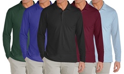 Galaxy By Harvic Men's Long Sleeve Pique Polo Shirt (S-2XL)