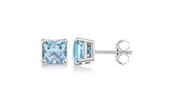 1 Cttw Princess Aquamarine Stud Earrings In 18k Gold 