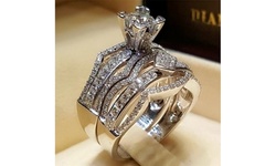 Women's 925 Sterling Silver Wedding Engagement Ring Set 