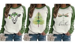 Women Prints Sweatshirt for Women, Casual Long Sleeve O-Neck Tops
