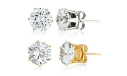 Stainless Steel 8mm Round Cut Cubic Zirconia Stud Earrings